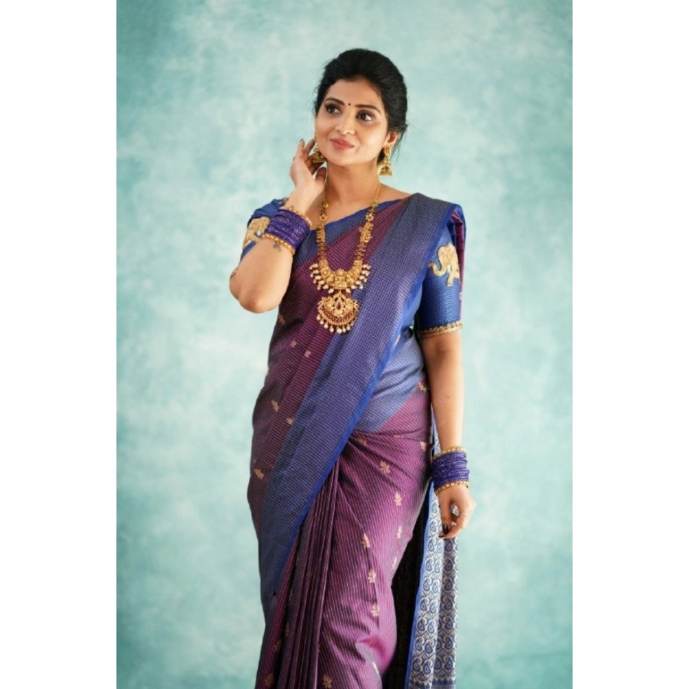 Vaystra Silk Printed Saree With Unstitched Blouse 5.5Mtr – Purple