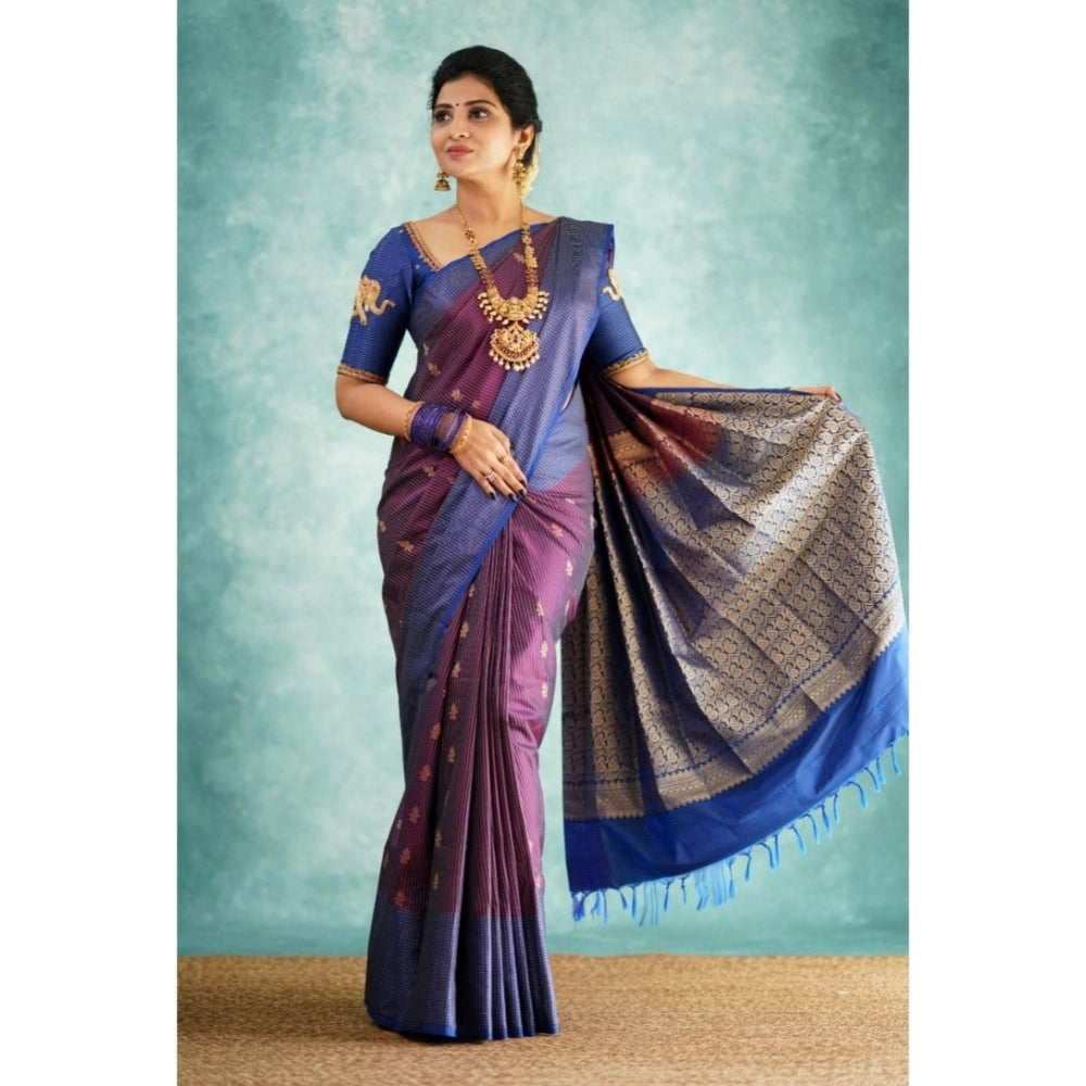 Vaystra Silk Printed Saree With Unstitched Blouse 5.5Mtr – Purple