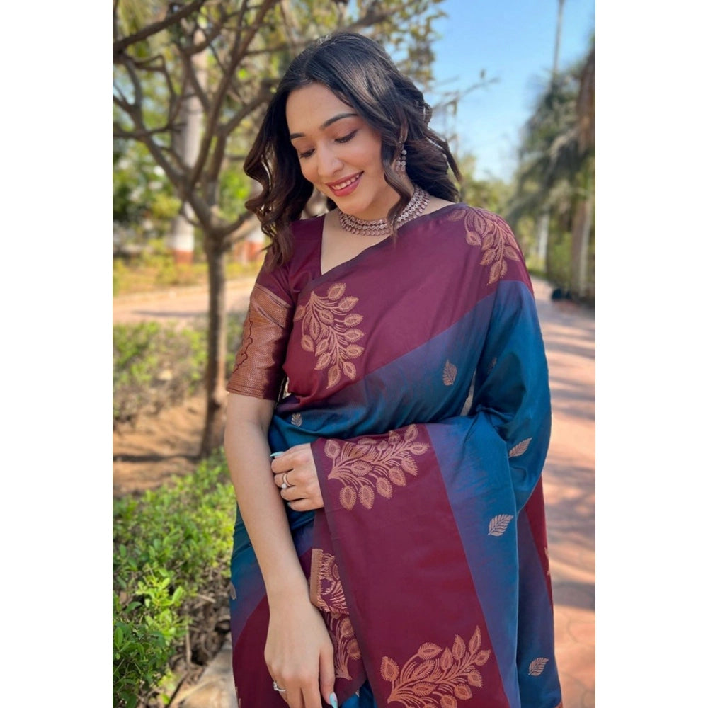 Vaystra Silk Printed Saree With Unstitched Blouse 5.5Mtr – Blue