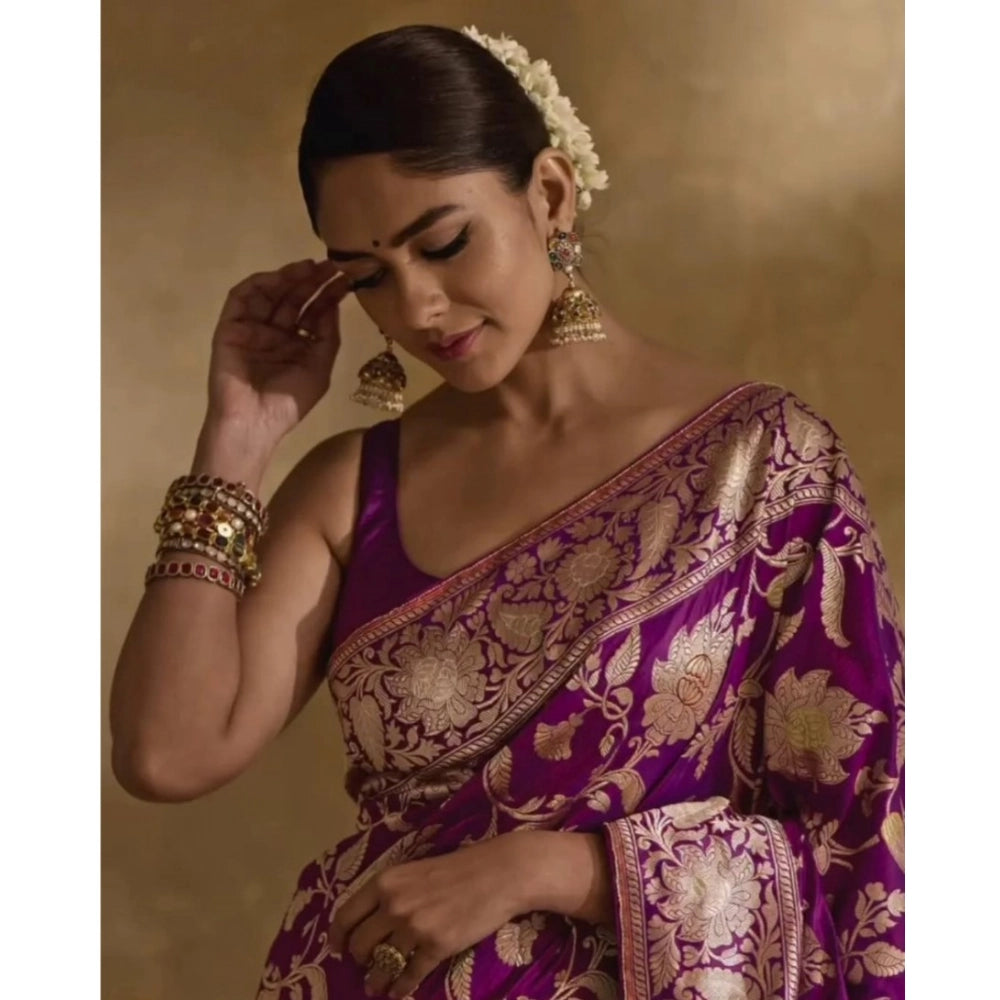 Vaystra Silk Printed Saree With Unstitched Blouse 5.5Mtr – Purple