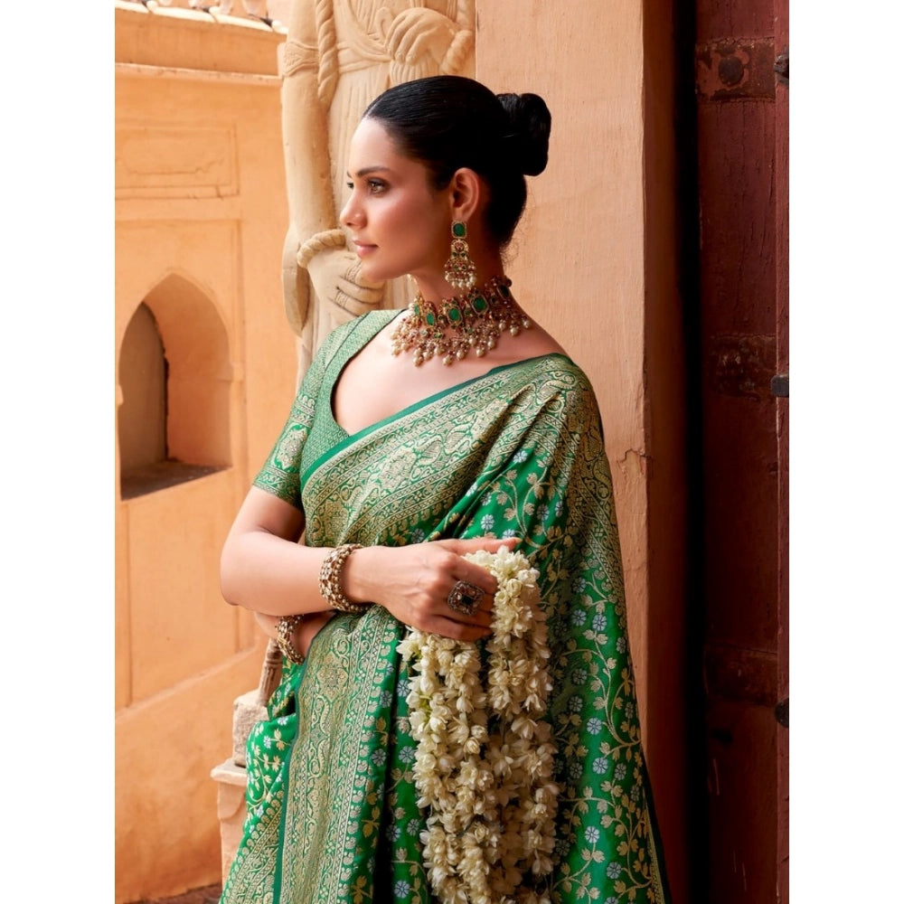 Vaystra Silk Printed Saree With Unstitched Blouse 5.5Mtr – Green