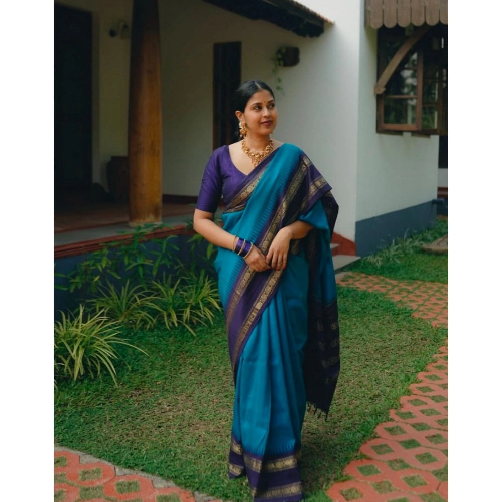 Vaystra Silk Printed Saree With Unstitched Blouse 5.5Mtr – Blue