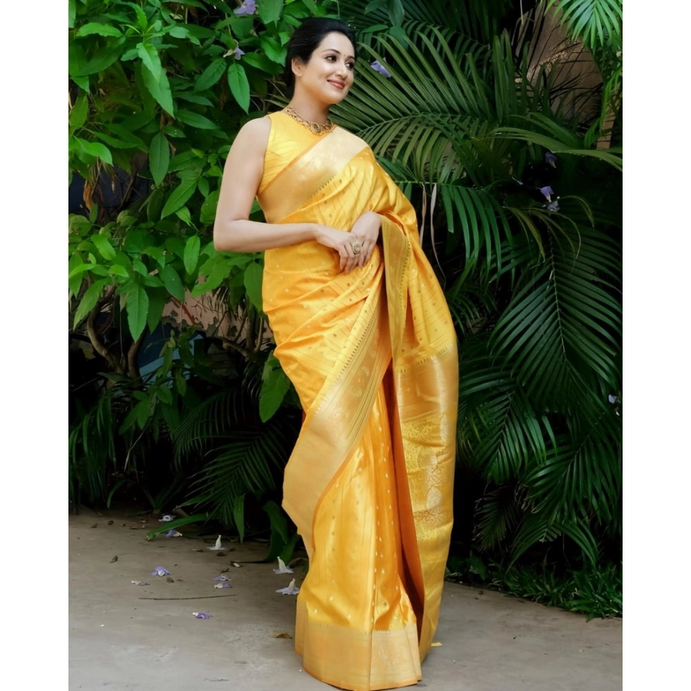Vaystra Silk Printed Saree With Unstitched Blouse 5.5Mtr – Yellow