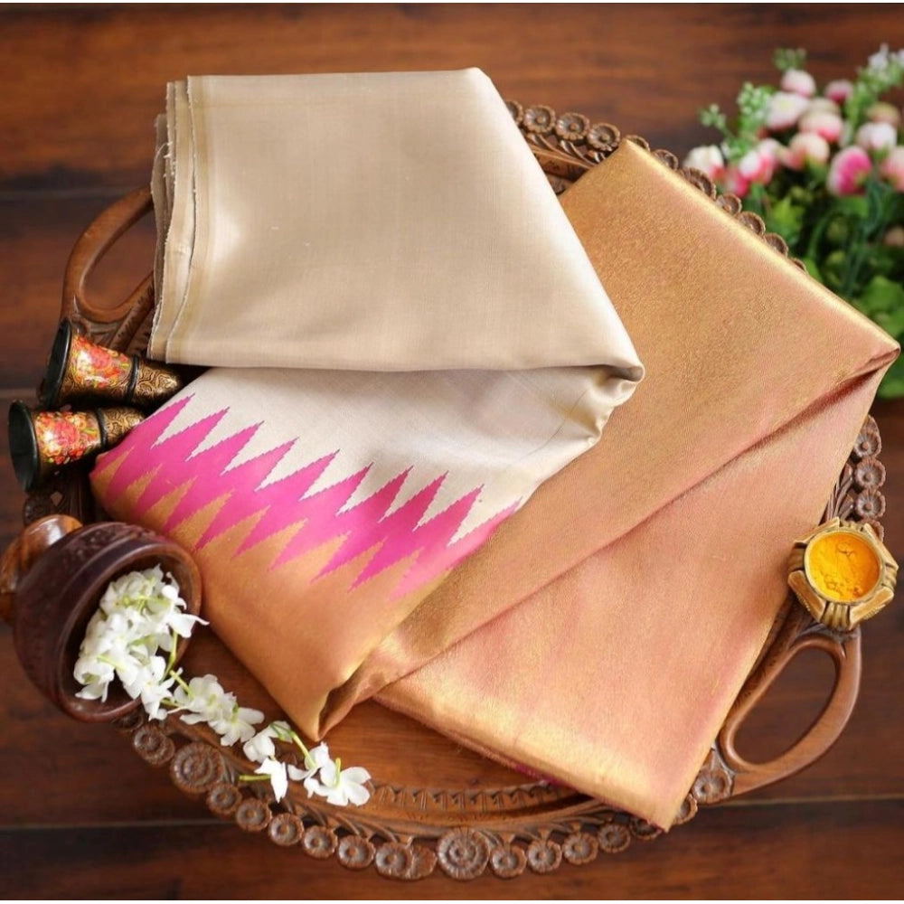 Vaystra Silk Printed Saree With Unstitched Blouse 5.5Mtr – Cream