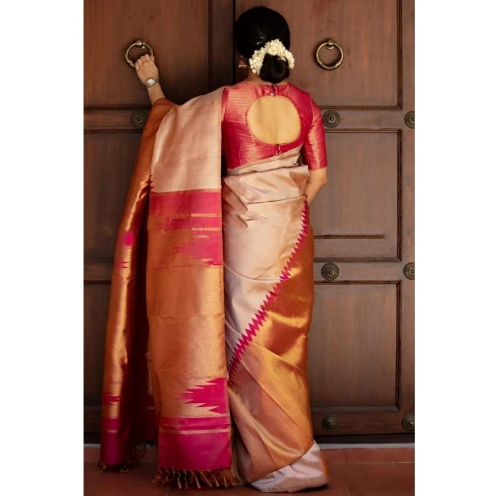 Vaystra Silk Printed Saree With Unstitched Blouse 5.5Mtr – Cream