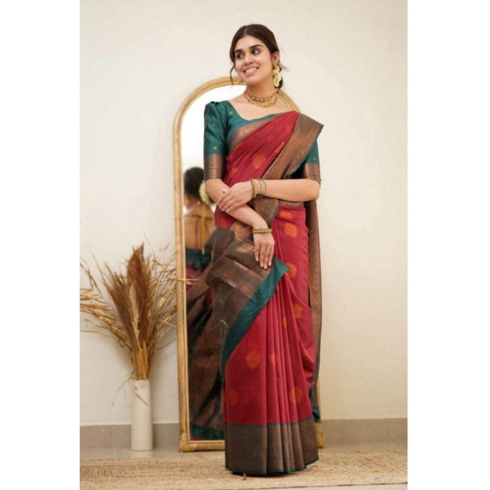 Vaystra Silk Printed Saree With Unstitched Blouse 5.5Mtr – Red