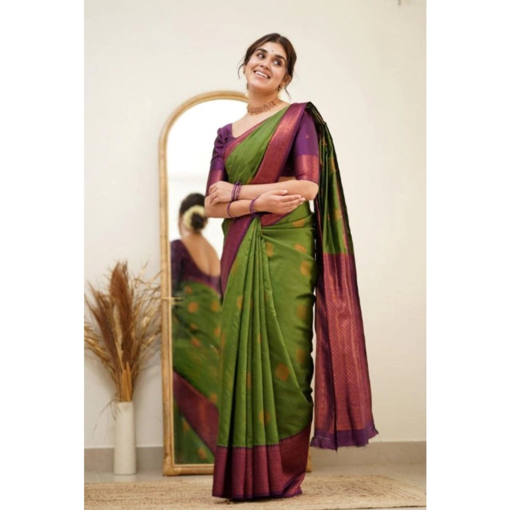 Vaystra Silk Printed Saree With Unstitched Blouse 5.5Mtr – Green