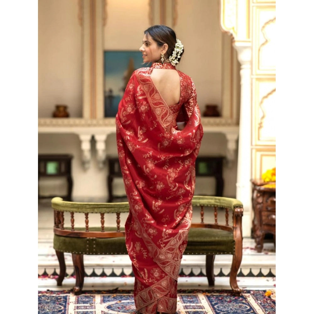 Vaystra Silk Printed Saree With Unstitched Blouse 5.5Mtr – Red