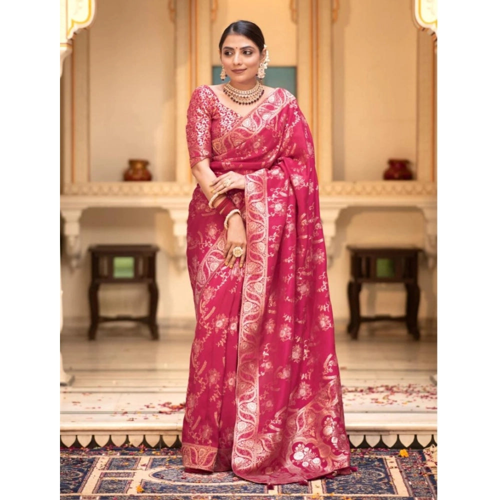 Vaystra Silk Printed Saree With Unstitched Blouse 5.5Mtr – Pink