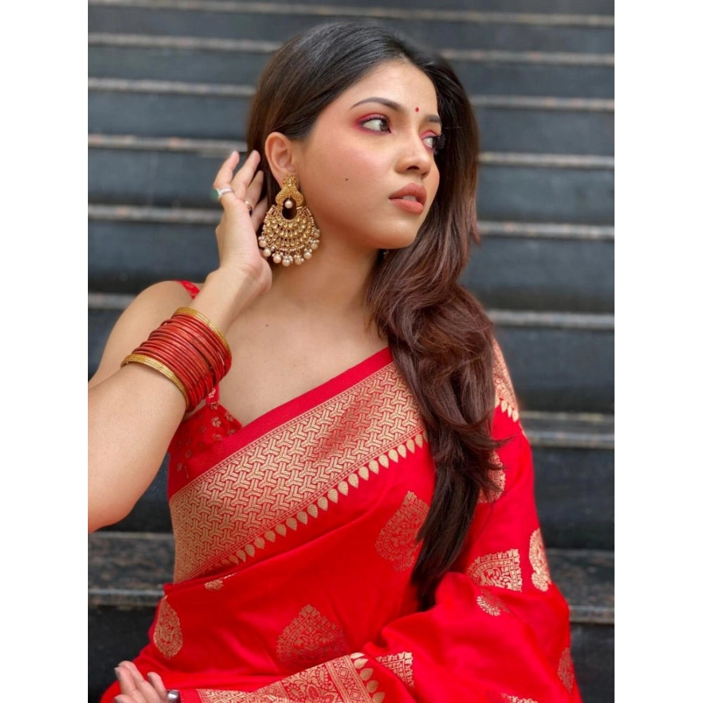 Vaystra Silk Printed Saree With Unstitched Blouse 5.5Mtr – Red
