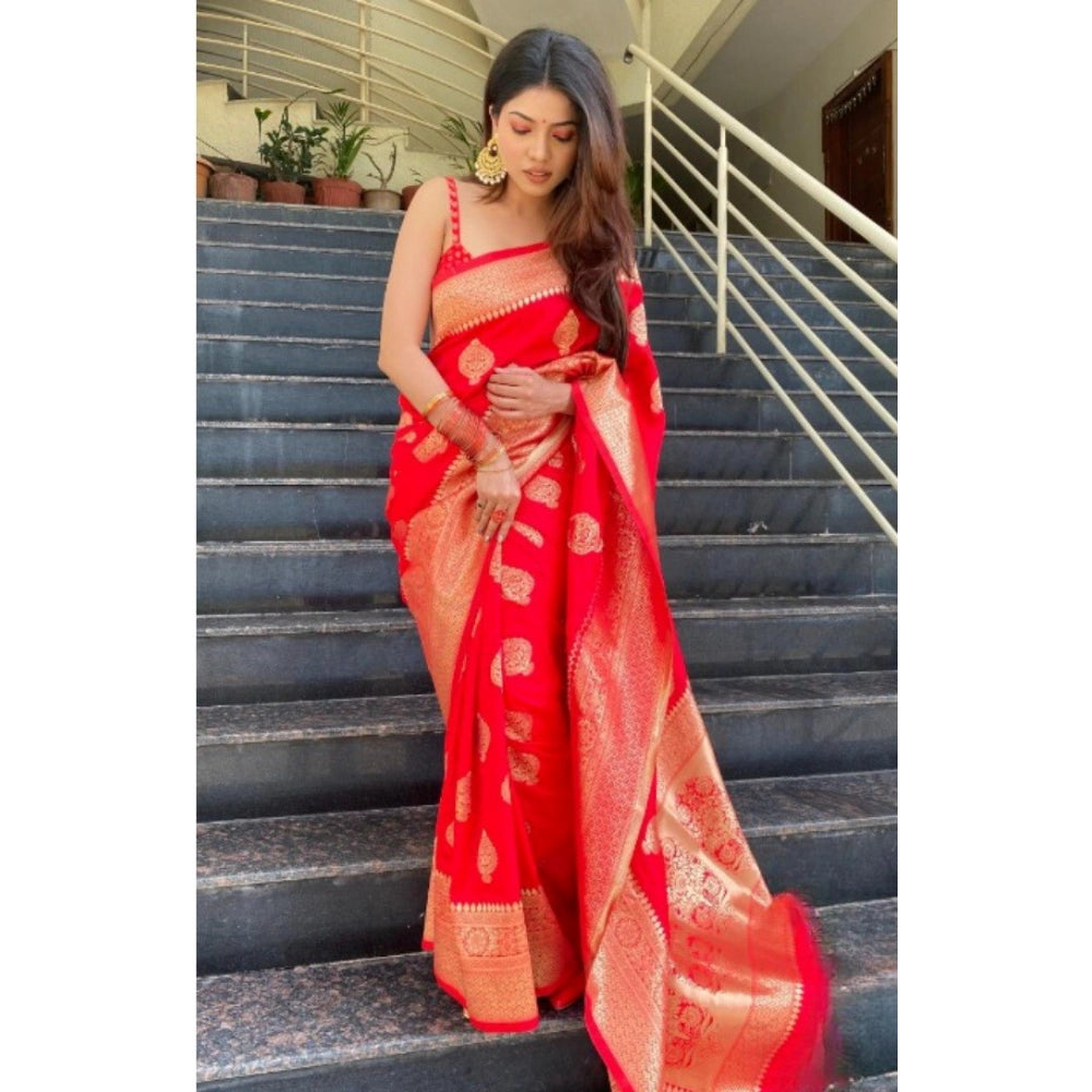 Vaystra Silk Printed Saree With Unstitched Blouse 5.5Mtr – Red