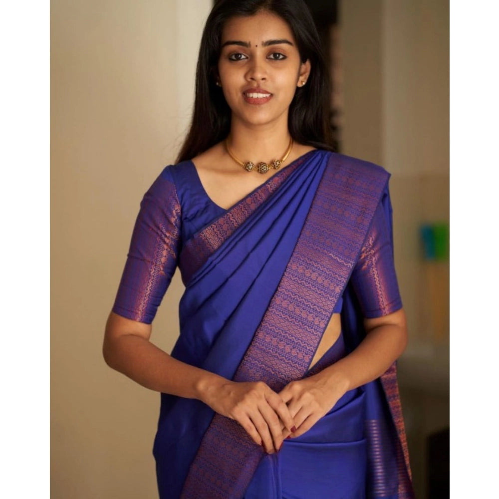 Vaystra Silk Printed Saree With Unstitched Blouse 5.5Mtr – Blue