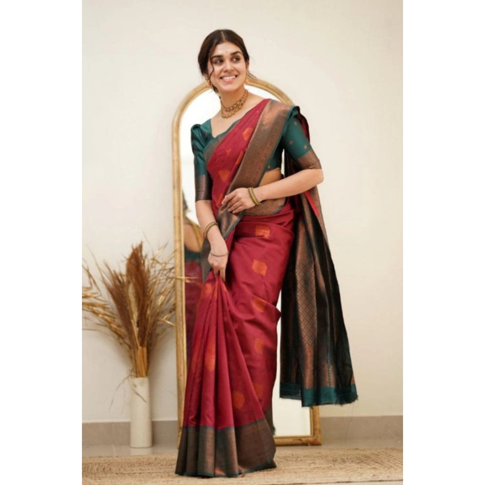 Vaystra Silk Printed Saree With Unstitched Blouse 5.5Mtr – Red