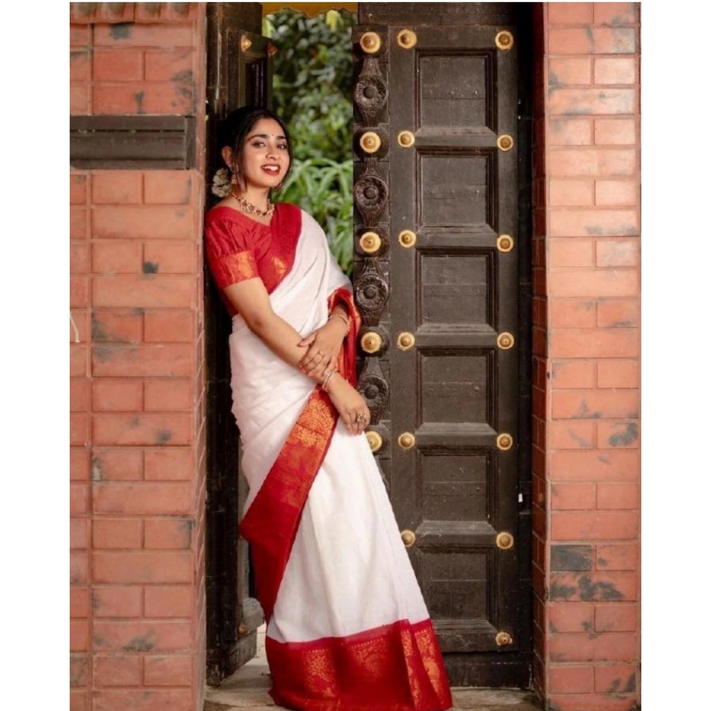 Vaystra Silk Printed Saree With Unstitched Blouse 5.5Mtr – White