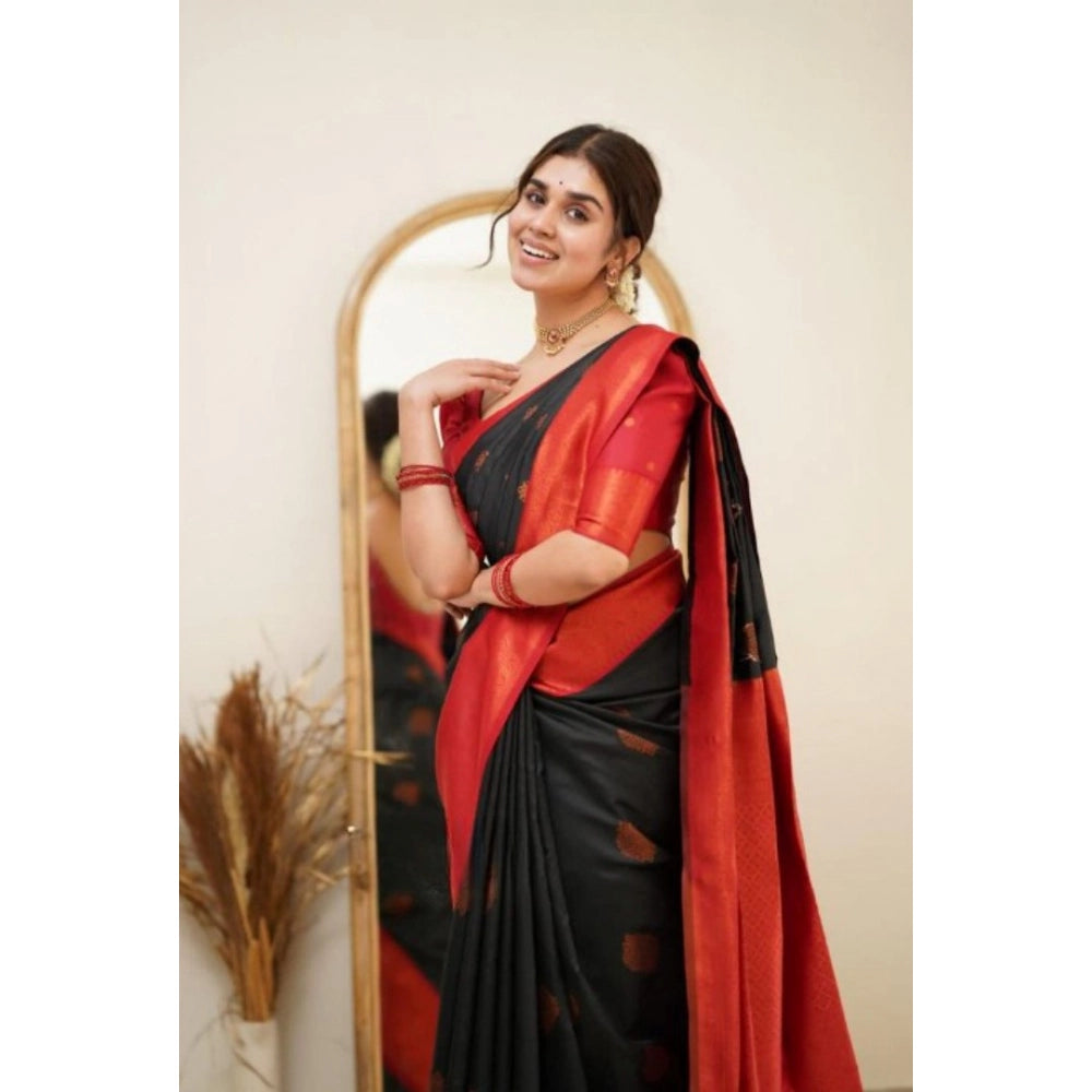 Vaystra Silk Printed Saree With Unstitched Blouse 5.5Mtr – Black