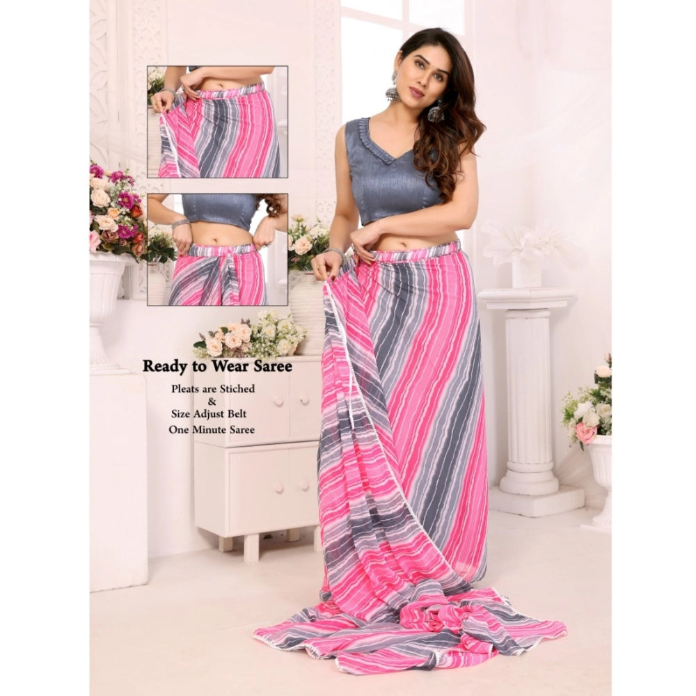 Vaystra Small Lace Georgette Striped Ready-to-Wear Saree With Unstitched Blouse 5.5...