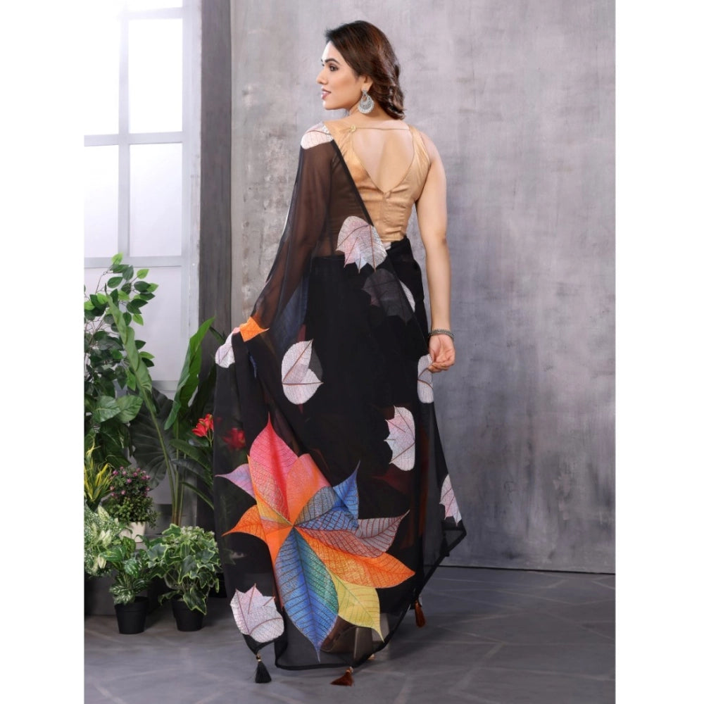 Vaystra Small Lace Georgette Printed Ready-to-Wear Saree With Unstitched Blouse 5.5...
