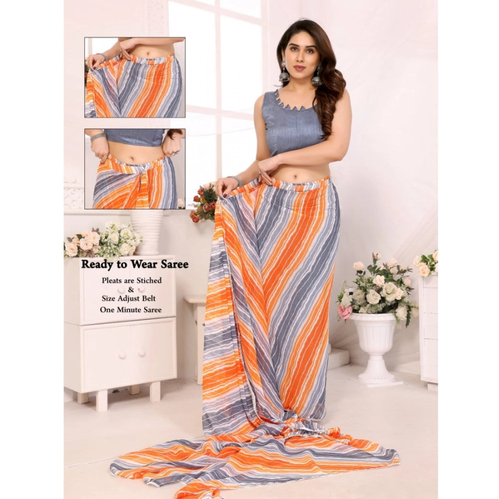 Vaystra Small Lace Georgette Striped Ready-to-Wear Saree With Unstitched Blouse 5.5...