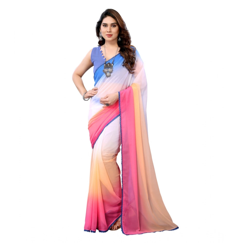 Vaystra Small Lace Georgette Solid Ready-to-Wear Saree With Unstitched Blouse 5.5 Mtr...
