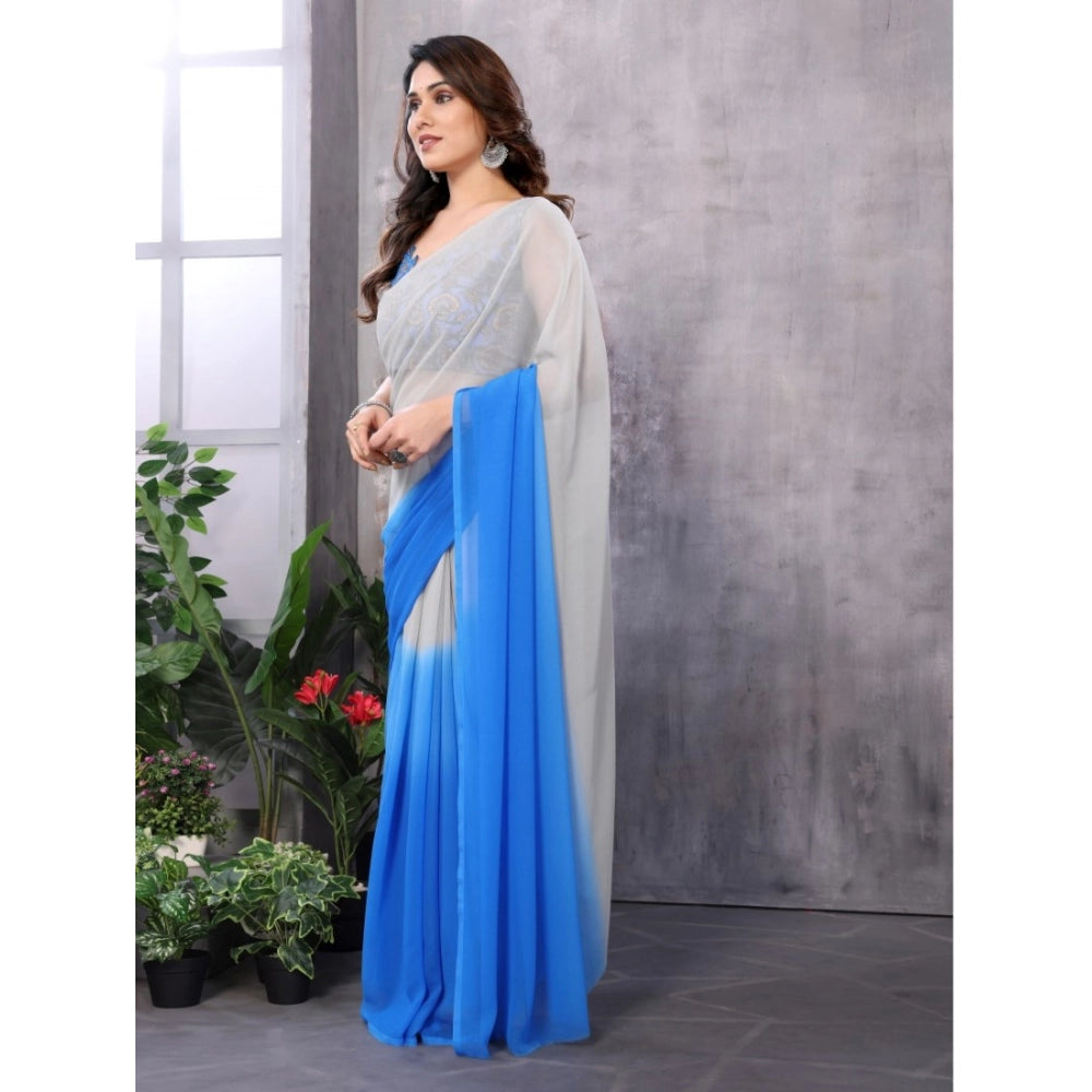 Vaystra Small Lace Georgette Solid Ready-to-Wear Saree With Unstitched Blouse 5.5 Mtr...