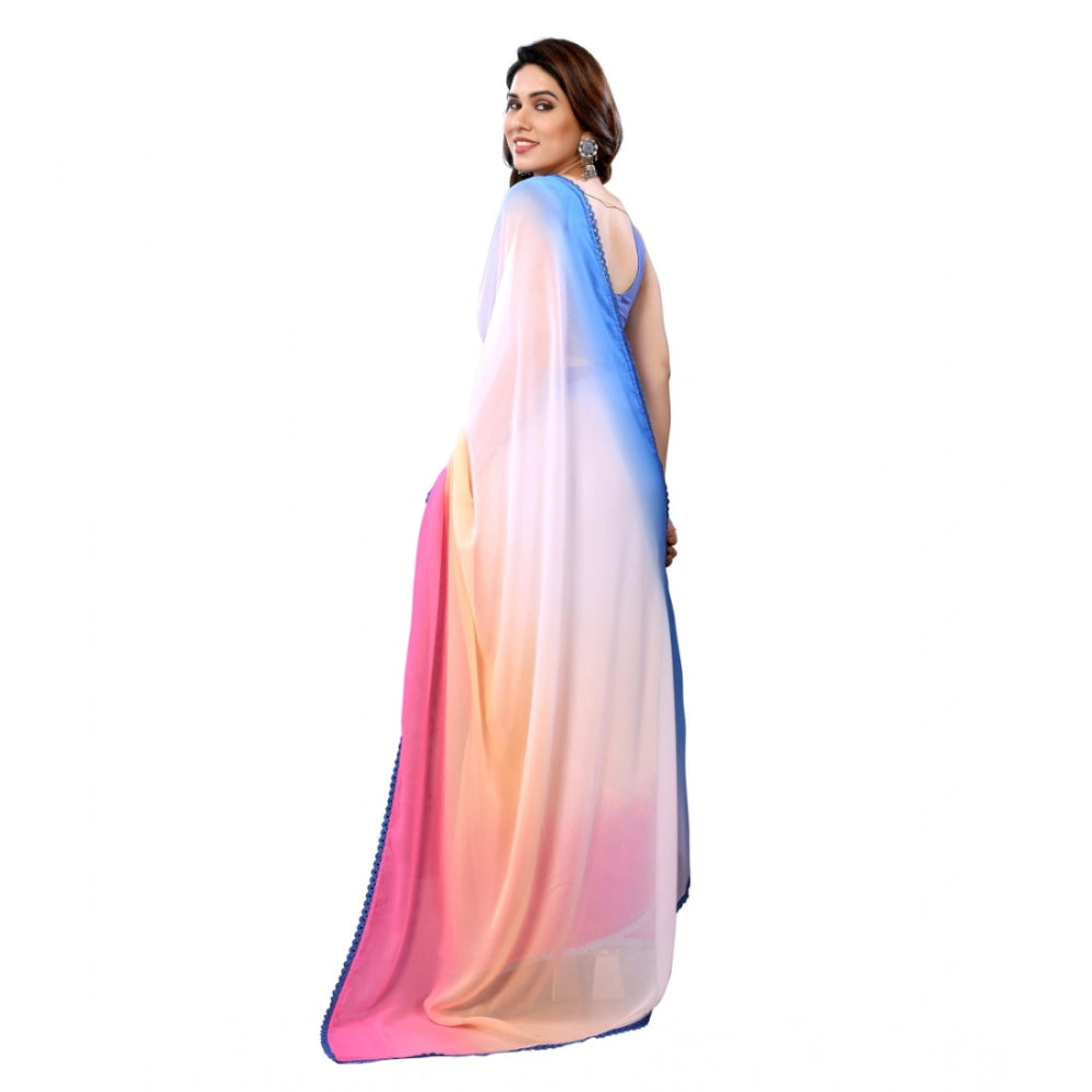 Vaystra Small Lace Georgette Solid Ready-to-Wear Saree With Unstitched Blouse 5.5 Mtr...