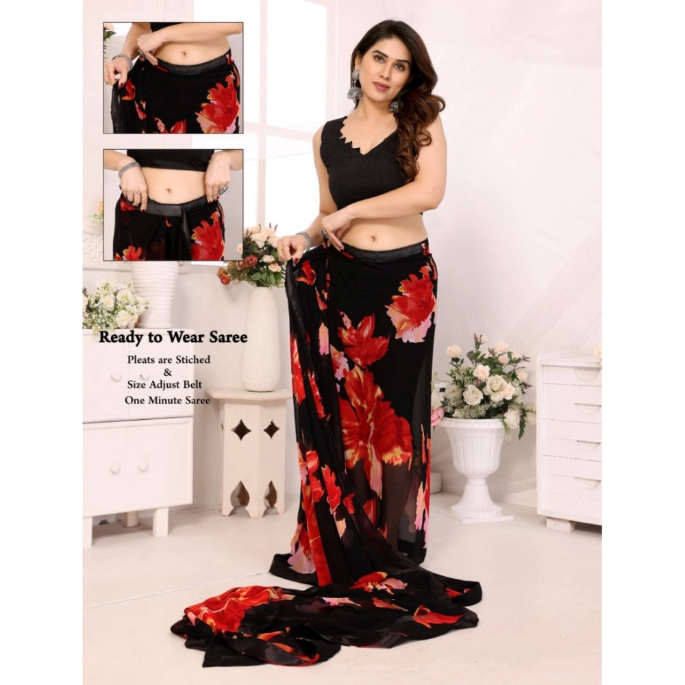 Vaystra Small Lace Georgette Printed Ready-to-Wear Saree With Unstitched Blouse 5.5...