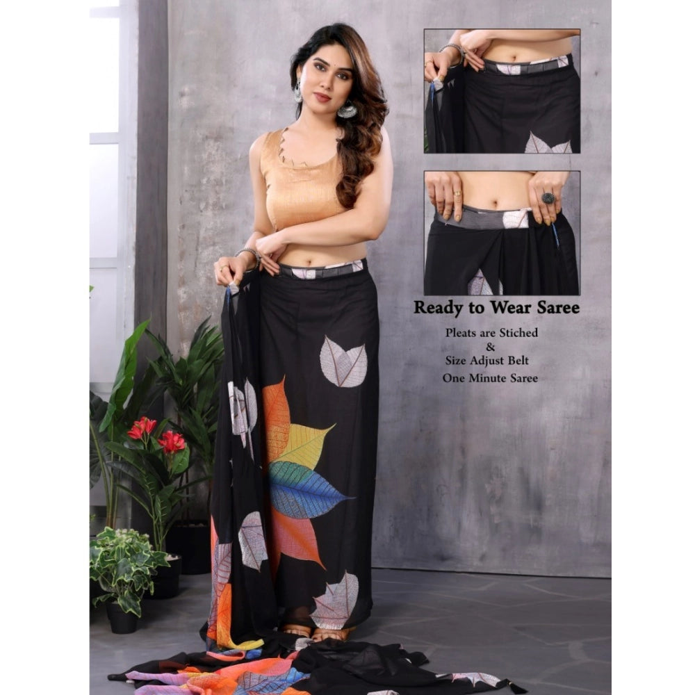 Vaystra Small Lace Georgette Printed Ready-to-Wear Saree With Unstitched Blouse 5.5...