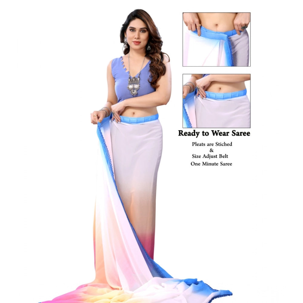 Vaystra Small Lace Georgette Solid Ready-to-Wear Saree With Unstitched Blouse 5.5 Mtr...