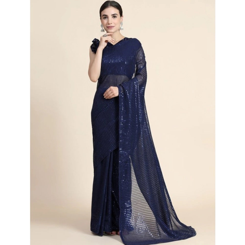 Vaystra Georgette Embellished Sequnece Bollywood Saree With Unstitched Blouse 5.5Mtr –...