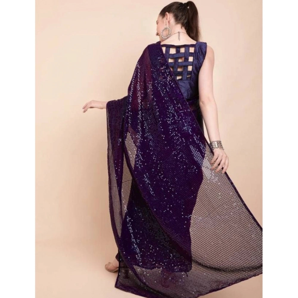 Vaystra Georgette Embellished Sequnece Bollywood Saree With Unstitched Blouse 5.5Mtr –...