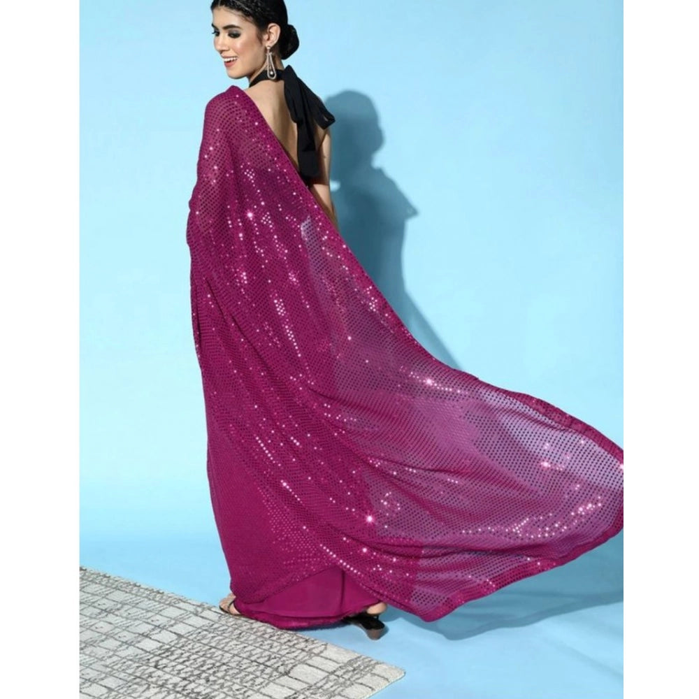 Vaystra Georgette Embellished Sequnece Bollywood Saree With Unstitched Blouse 5.5Mtr –...