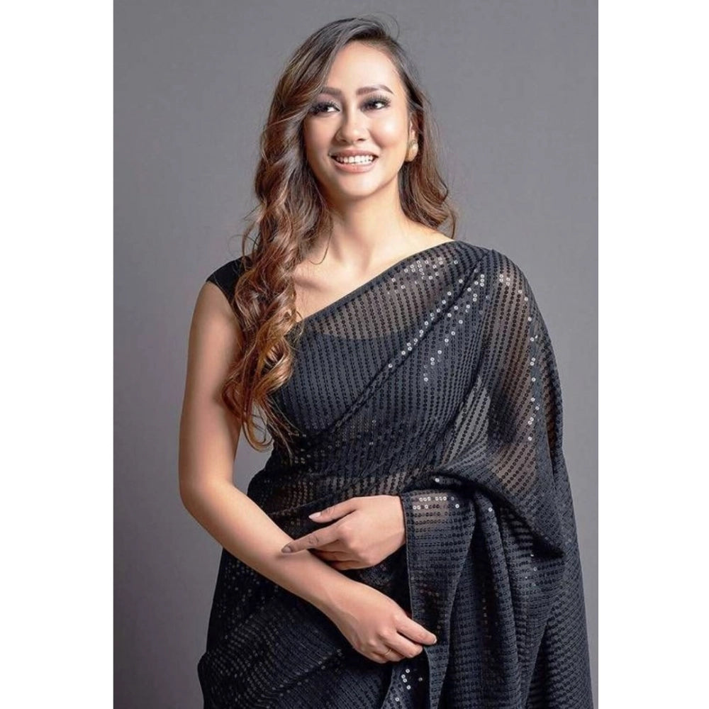 Vaystra Georgette Embellished Sequnece Bollywood Saree With Unstitched Blouse 5.5Mtr –...