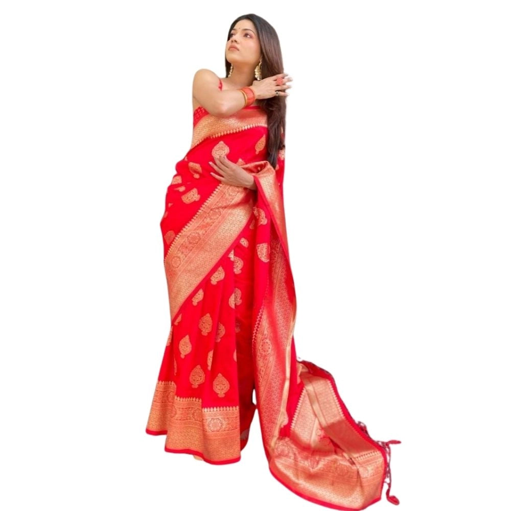 Vaystra Silk Printed Saree With Unstitched Blouse 5.5Mtr – Red