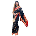 Vaystra Silk Printed Saree With Unstitched Blouse 5.5Mtr – Black-Red
