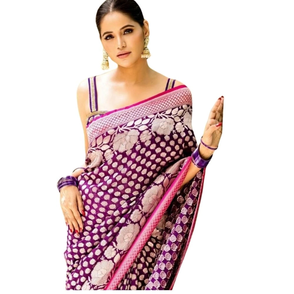 Vaystra Silk Printed Saree With Unstitched Blouse 5.5Mtr – Purple