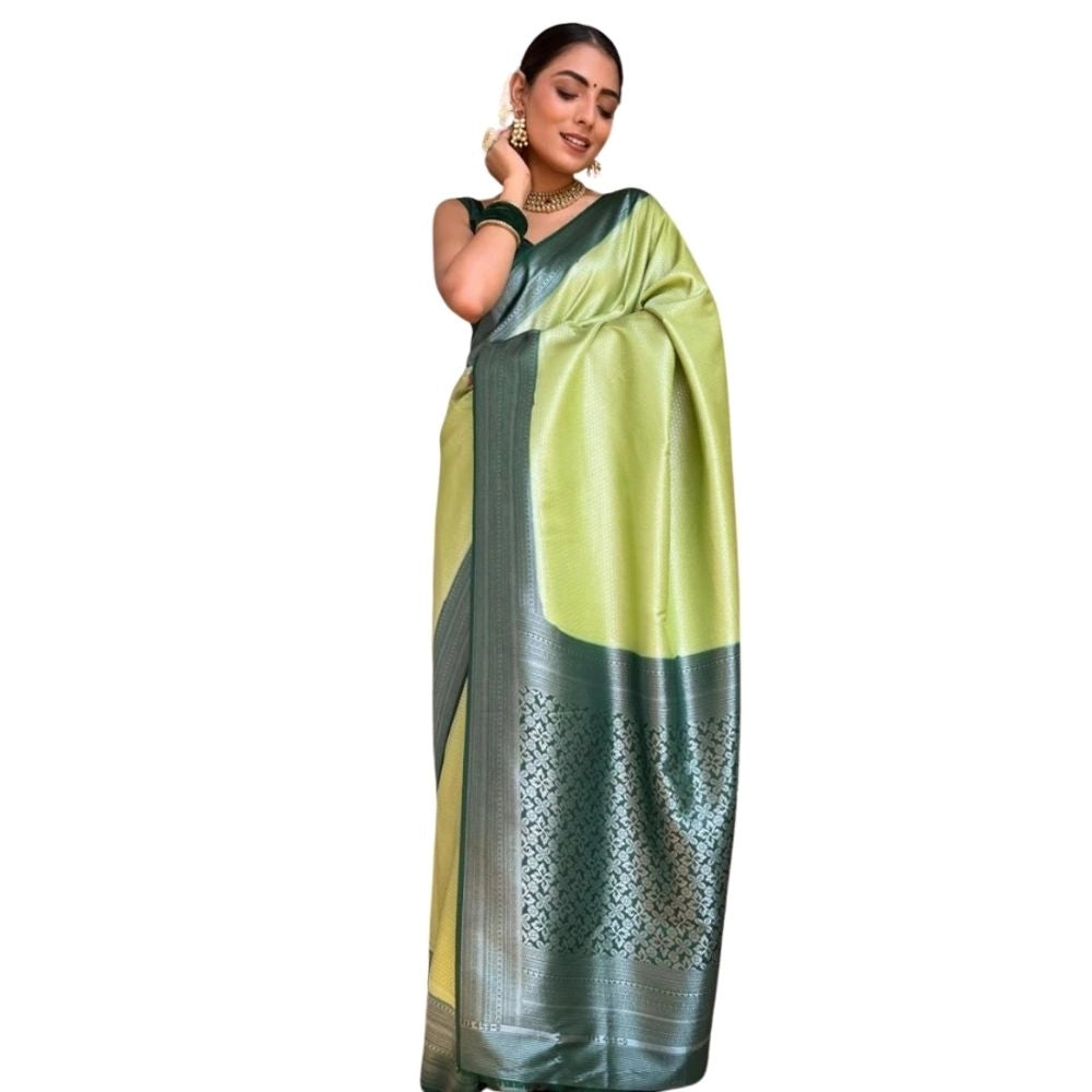 Vaystra Silk Printed Saree With Unstitched Blouse 5.5Mtr – Sea Green