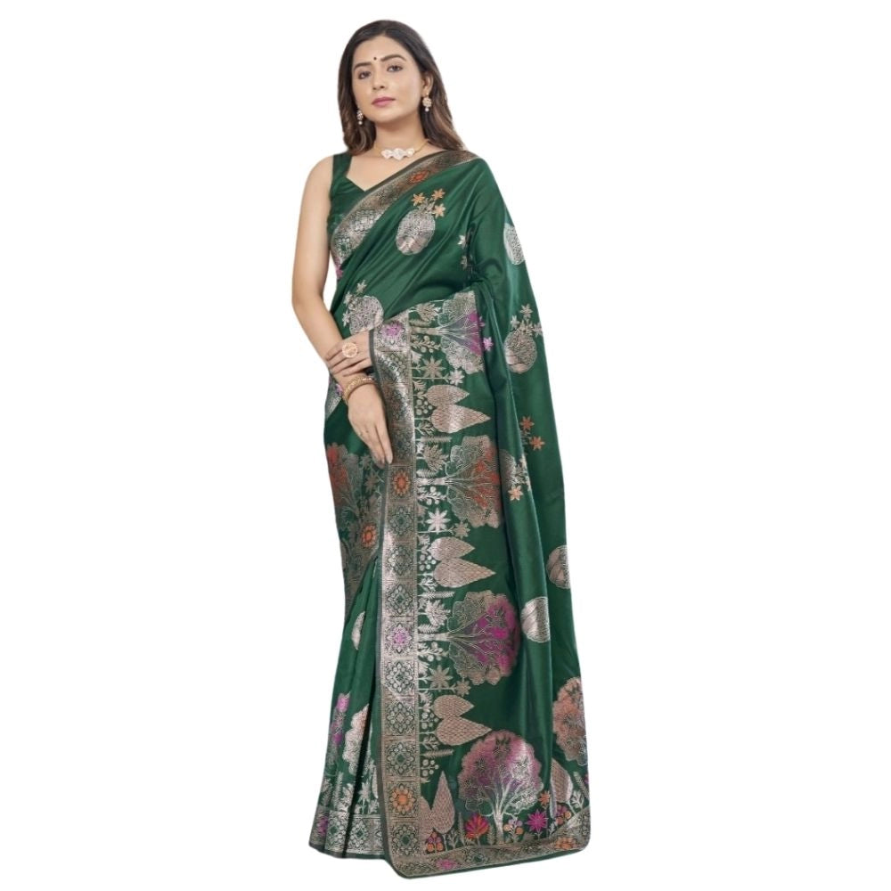 Vaystra Silk Printed Saree With Unstitched Blouse 5.5Mtr – Green