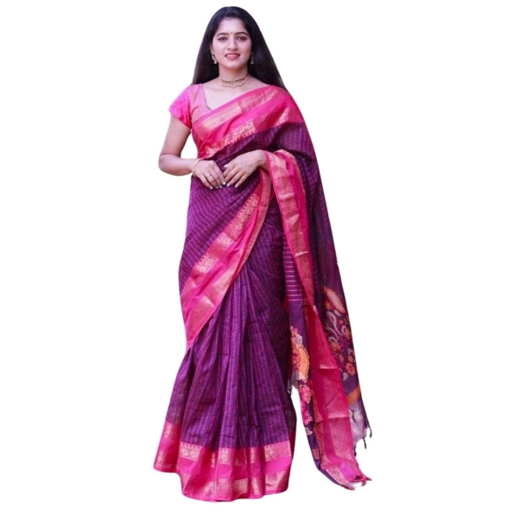 Vaystra Silk Printed Saree With Unstitched Blouse 5.5Mtr – Purple