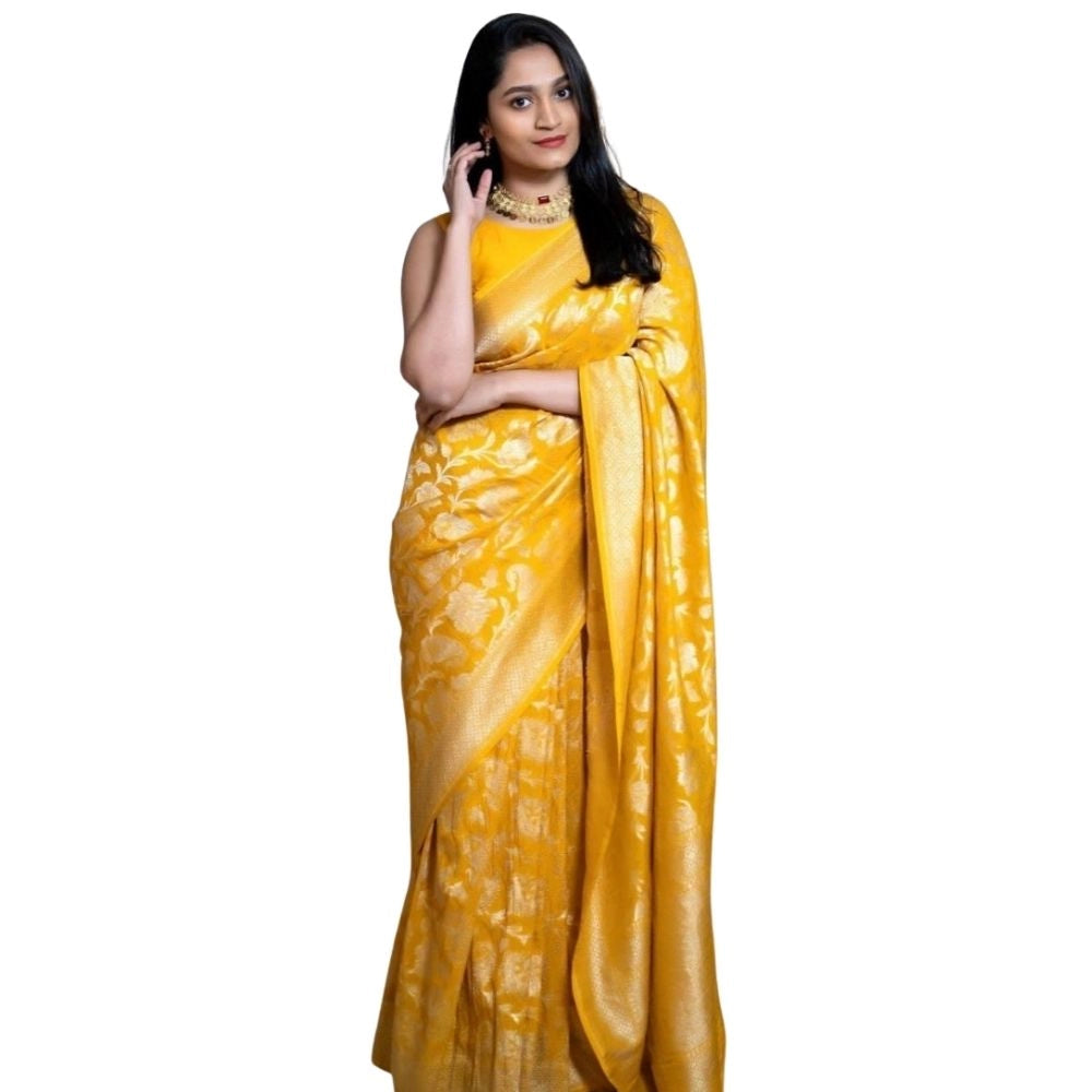 Vaystra Silk Printed Saree With Unstitched Blouse 5.5Mtr – Yellow