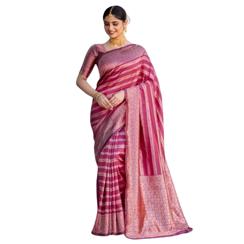 Vaystra Silk Printed Saree With Unstitched Blouse 5.5Mtr – Pink