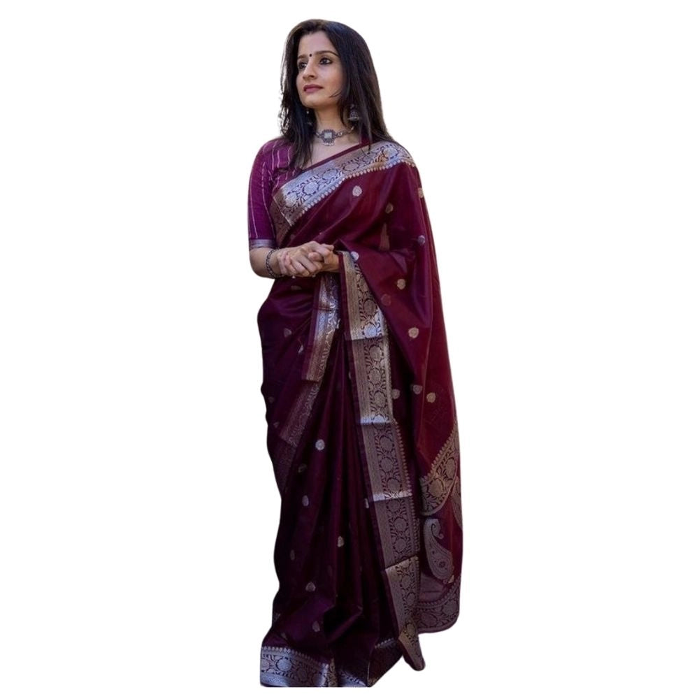 Vaystra Cotton Printed Saree With Unstitched Blouse 5.5Mtr – Maroon