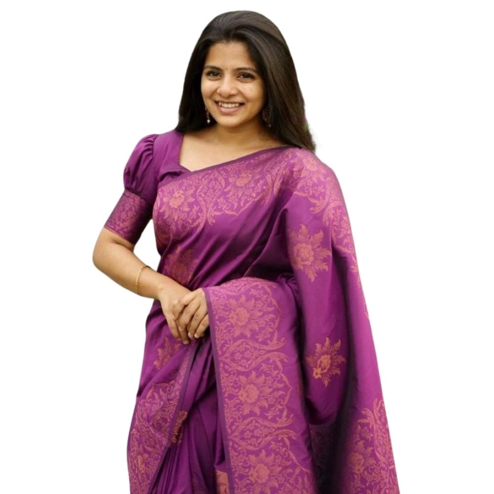 Vaystra Silk Printed Saree With Unstitched Blouse 5.5Mtr – Purple
