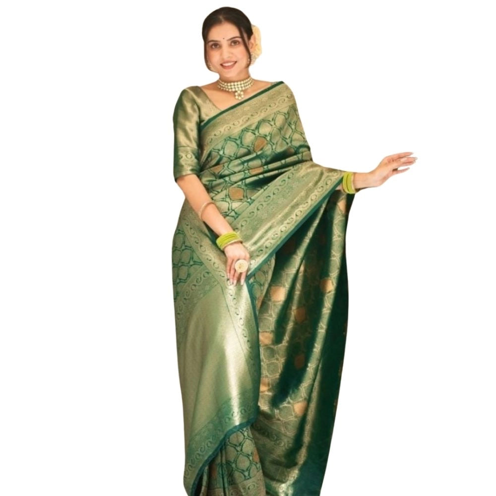 Vaystra Silk Printed Saree With Unstitched Blouse 5.5Mtr – Green