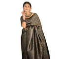 Vaystra Silk Printed Saree With Unstitched Blouse 5.5Mtr – Black