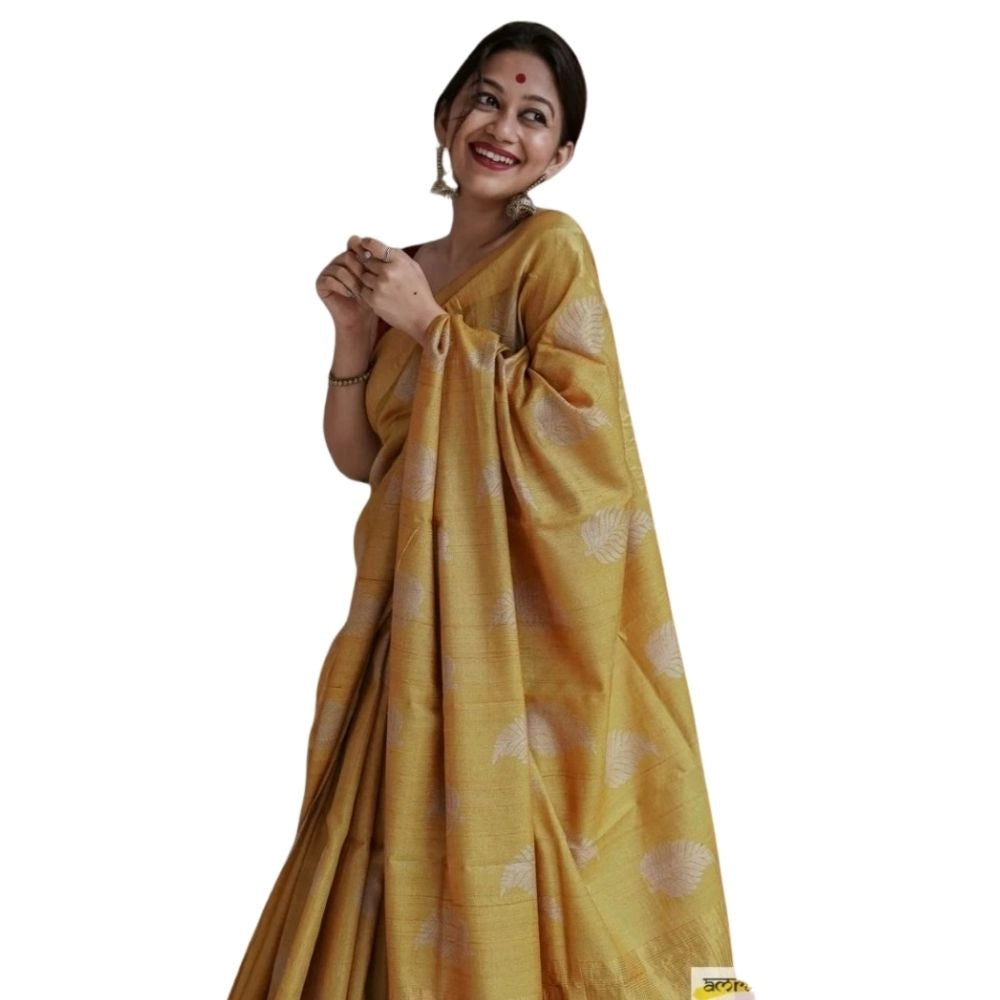 Vaystra Silk Printed Saree With Unstitched Blouse 5.5Mtr – Yellow