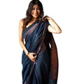 Vaystra Silk Printed Saree With Unstitched Blouse 5.5Mtr – Navy Blue
