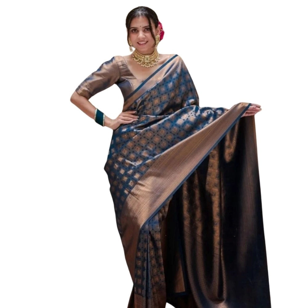 Vaystra Silk Printed Saree With Unstitched Blouse 5.5Mtr – Blue