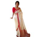 Vaystra Cotton Printed Saree With Unstitched Blouse 5.5Mtr – White