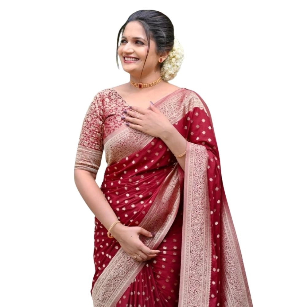 Vaystra Silk Printed Saree With Unstitched Blouse 5.5Mtr – Maroon