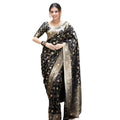 Vaystra Silk Printed Saree With Unstitched Blouse 5.5Mtr – Black